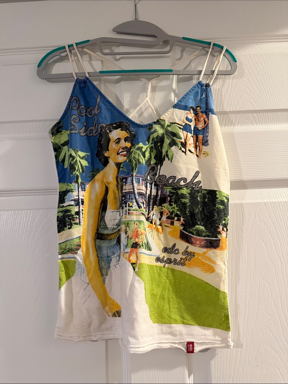 Esprit Retro Beach Print Cami in Blue, Green, White and Cream
